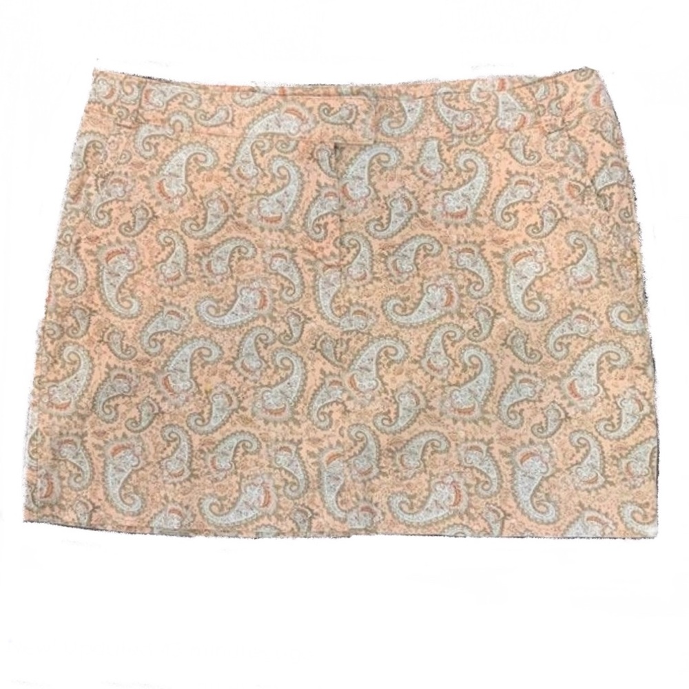 Y2K TOMMY HILFIGER Size 4 Peach Paisley Mini Skirt Cotton Blend